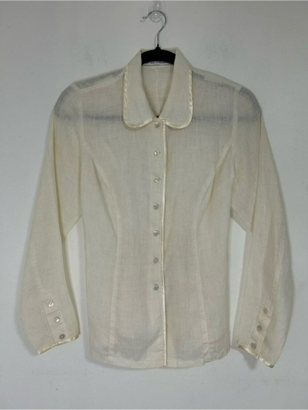 Silvia Tcherassi Ivory Linen Button Front Blouse Long Sleeve Collared Top Size 8